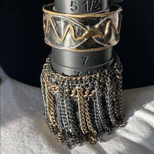 Gold and Silver Chain and Cuff Bracelet Set of 2